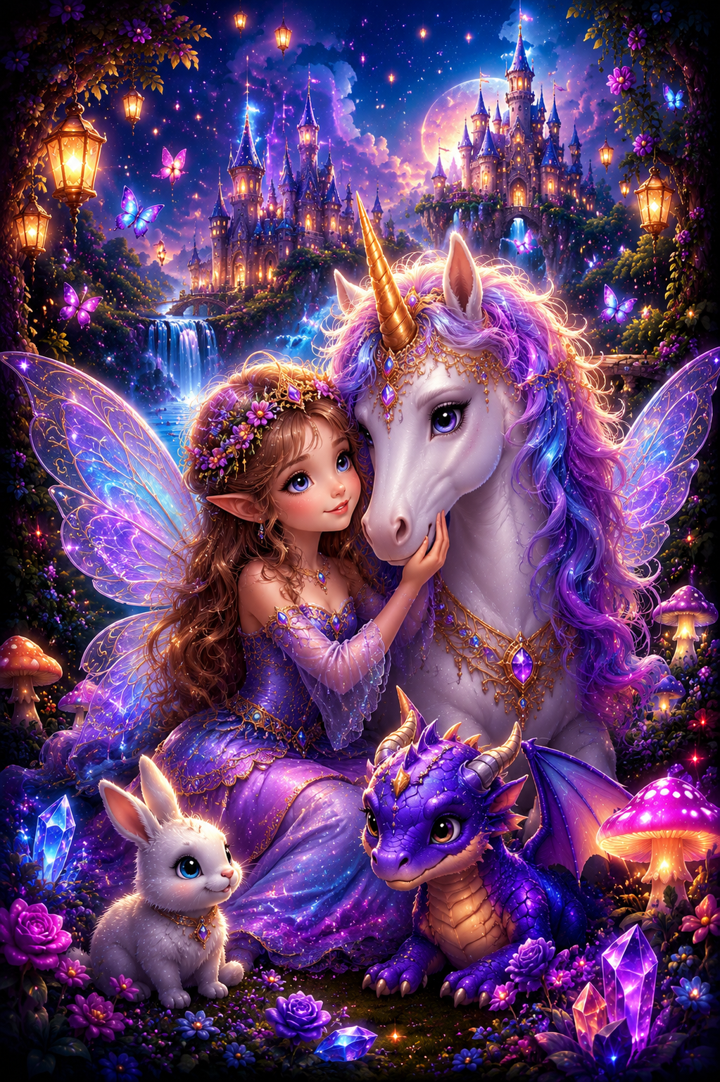 Fairy Princess and Unicorn Colouring Page Preview