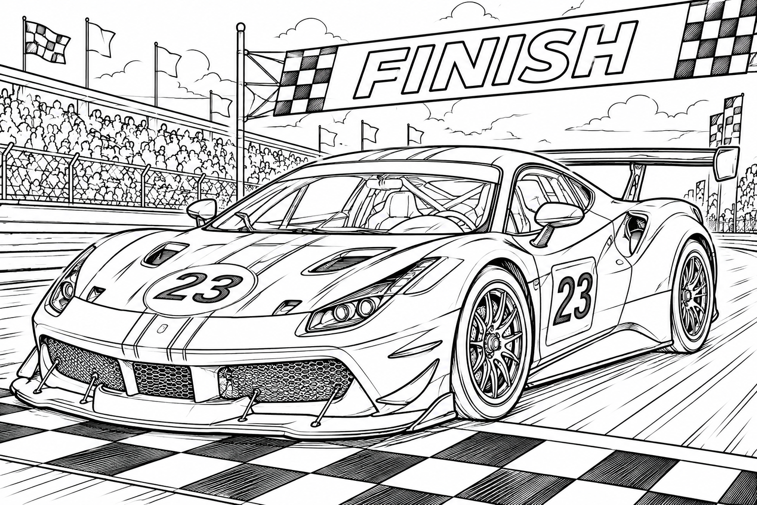 Printable Championship Race Car colouring page for kids