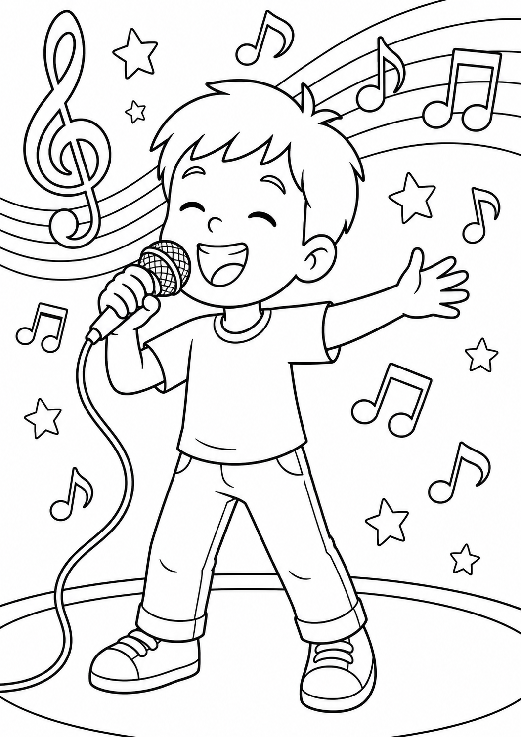 Printable Happy Singing Star colouring page for kids