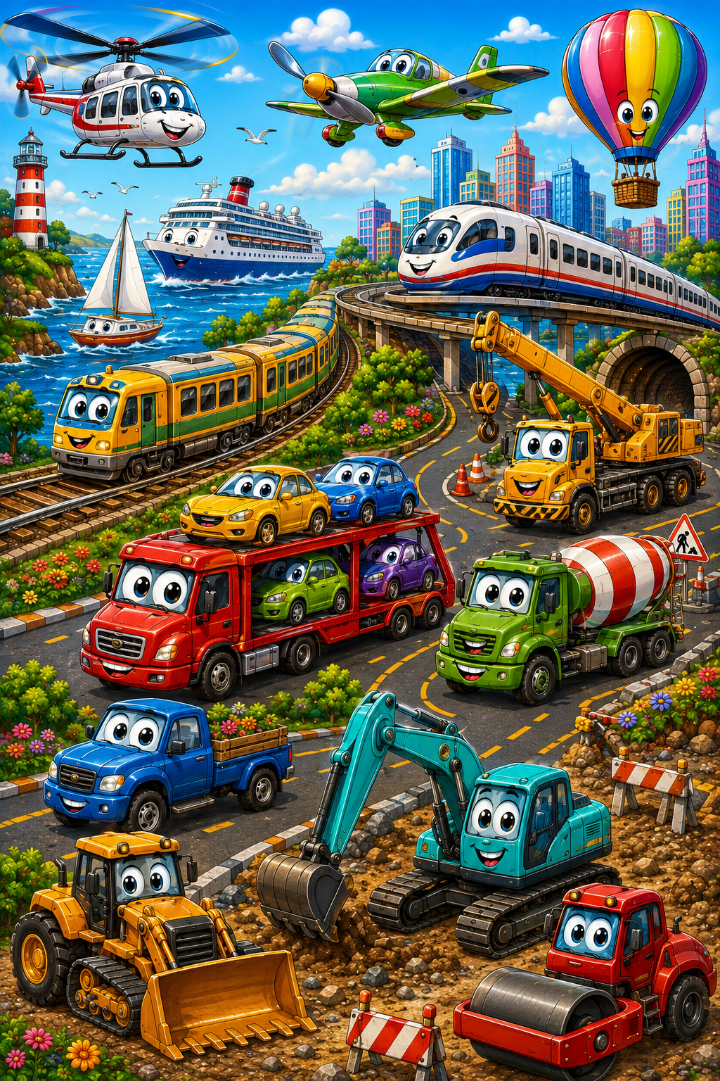 Mega Vehicle Construction Adventure Colouring Page Preview