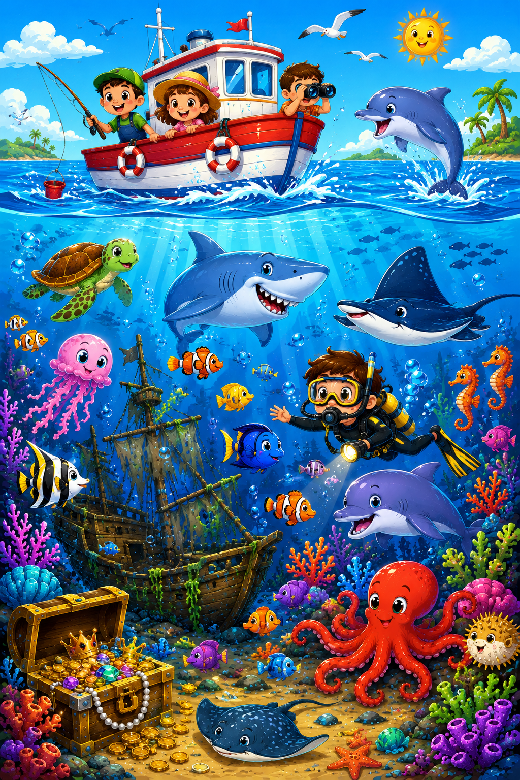 Ocean Explorer Treasure Quest Colouring Page Preview