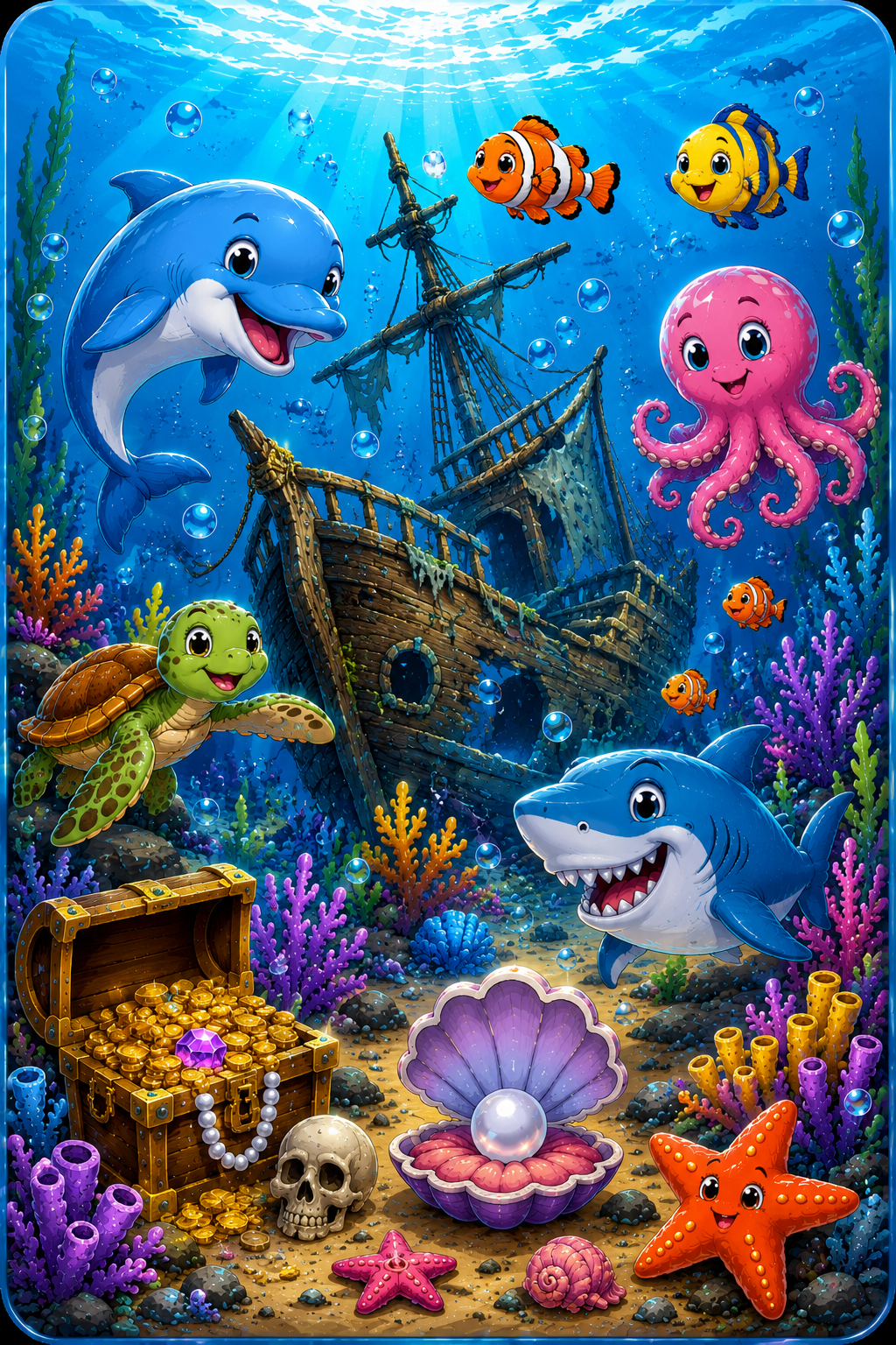 Sunken Pirate Ship Ocean Adventure Colouring Page Preview